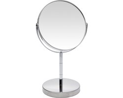 Make-up spiegel - zilver - rond - dubbelzijdig - 14 x 26 cm - Cosmeticaspiegels - Vergootspiegels