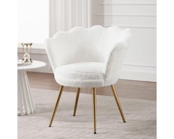 Make-up Stoel – Fluwelen Schelpstoel met Armleuningen – Gouden Poten – Lounge Stoel voor Woonkamer – wit