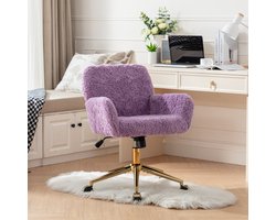 Make-up stoel - Kaptafel stoel - Bureaustoel-Pluche stoel – In hoogte verstelbaar – 360° draaibaar – Gouden poten - Armleuning - Slaapkamer - 61x60x90cm- 1 stuk-Paars
