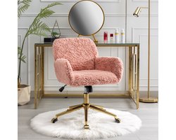 Make-up stoel - Roze bureaustoel - Kaptafel stoel-Pluizige bureaustoel – Zacht –Verstelbaar – Draaibaar - Gouden poten - Slaapkamer - 61x60x90cm- 1 stuk-Roze