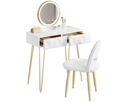 Make-up Tafel - Dressing Tafel - Set met 3-Niveau Verstelbare LED Spiegel en Fluwelen Stoel – 80x40 cm – Dressoir voor Slaapkamer – Perfect Cadeau voor Meisjes en Vrouwen