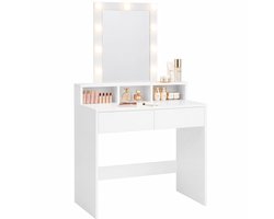 Make Up Tafel Hollywood Style – Kaptafel met Spiegel en LED Verlichting – Wit - Monza Home®