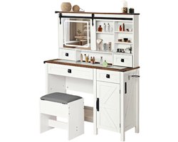 Make-Up Tafel – Kaptafel – Beautytafel – Schminktisch – Lade Meubel – Glazen Tafelblad – Instelbare LED-Verlichting - 46 x 15.4 x 54 inch