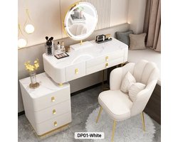 Make up tafel-kaptafel-kaptafel met spiegel en verlichting- kaptafel kruk Wit- Met Led Spiegel