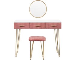 Make-up Tafel - Kaptafel - Met Spiegel - Dressoir - Luxe Kaptafel - Slaapkamer - Moderne look - Roze/Goud