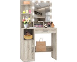 Make up Tafel - Kaptafel met Spiegel en Verlichting - Hollywood Spiegel - Hout - Grijs