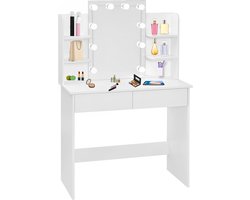 Make up Tafel - Kaptafel met Spiegel en Verlichting - Hollywood Spiegel - Hout - Wit