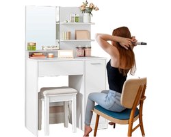 Make up Tafel - Kaptafel met Spiegel - Hout - Wit