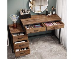Make-up tafel – Kaptafel – Schminktafel – Make-up bureau – Make-up organizer – Vintage stijl – 5 lades met omkeerbare zijlade – Stabiel metalen frame