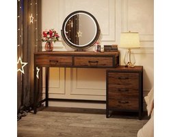 Make-up tafel – Kaptafel – Schminktafel – Make-up bureau – Make-up organizer – Vintage stijl – 5 lades met omkeerbare zijlade – Stabiel metalen frame