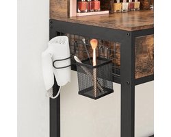 Make-up tafel – Kaptafel – Schminktafel – Make-up bureau – Vanity table – Drieluikspiegel – 3 Lades – Met Föhnhouder en Kruk - Vintage Bruin en Zwart