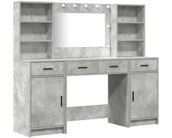 Make-up tafel | Kaptafel set met LED 3 st Beton Grijs Bewerkt hout