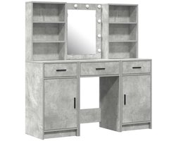 Make-up tafel | Kaptafel set met LED 3 st Beton Grijs Bewerkt hout