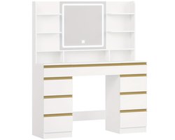 Make-up Tafel – Kaptafel – Vanity Table – Dressingspiegel – Sieradentafel – White Golden – LED-verlichting Met 3 Kleurstanden – 9 Lades + 9 Open Vakken