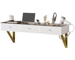 make up tafel met drie lades | Ruim opbergruimte voor cosmetica, decoratieve metalen voet