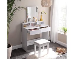 Make Up Tafel met Spiegel - Kaptafel met 2 Laden - Wit