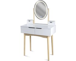 Make up tafel met spiegel - licht en krukje - 80x40x142cm - wit