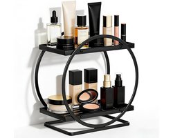 Make-up tafel organizer met 2 verdiepingen, metalen cosmetica organizer voor badkamer en slaapkamer, zwart, perfect voor parfum en accessoires
