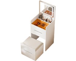 Make-up Tafel – Schminktafel – Kaptafel – Visagie Tafel – Make-up Bureau – Compact 3-in-1 Ontwerp – Inklapbare Spiegel – Wit Hout