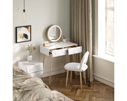 Make-up Tafel Set met 3-Niveau Verstelbare LED Spiegel en Fluwelen Stoel – 80x40 cm – Dressoir voor Slaapkamer – Perfect Cadeau voor Meisjes en Vrouwen