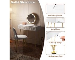 Make-up Tafel Set met 3-Niveau Verstelbare LED Spiegel en Fluwelen Stoel – 80x40 cm – Dressoir voor Slaapkamer – Perfect Cadeau voor Meisjes en Vrouwen