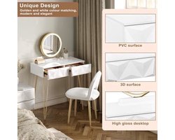 Make-up Tafel Set met 3-Niveau Verstelbare LED Spiegel en Fluwelen Stoel – 80x40 cm – Dressoir voor Slaapkamer – Perfect Cadeau voor Meisjes en Vrouwen