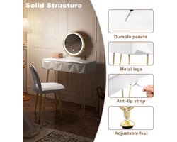 Make-up Tafel Set met 3-Niveau Verstelbare LED Spiegel en Fluwelen Stoel – 80x40 cm – Dressoir voor Slaapkamer – Perfect Cadeau voor Meisjes en Vrouwen