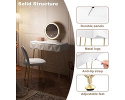 Make-up Tafel Set met 3-Niveau Verstelbare LED Spiegel en Fluwelen Stoel – 80x40 cm – Dressoir voor Slaapkamer – Perfect Cadeau voor Meisjes en Vrouwen