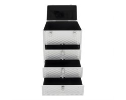 Make-up Trolley – Voor Salon & Visagie – Verrijdbare Beauty Case met 3 Lades, Waterkubus Design en Universele Wielen – Wit