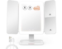 Make-up Vanity Spiegel met Heldere LED's - 1000LUX - Zachte Natuurlijke Verlichting - 1X/2X/5X/10X Vergroting - Ultra-Thin Design - Draagbaar - 180 en 90 Graden Rotatie - Touch Control