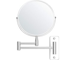 Make-up Wandspiegel - Scheerspiegel Douche & Badkamer - 3x Vergroting - Dubbelzijdig & Kantelbaar - Ø 15 cm - Uitklapbaar Wandmodel - Zilver