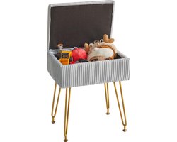Make-upkruk stoel met opbergruimte, vierkante fluwelen kruk, moderne multifunctionele make-upkruk voor slaapkamer, woonkamer, kantoor, gouden poten, 40 x 29,5 x 48 cm, grijsblauw