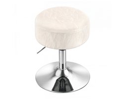 Make-upkruk Voetenbank 360° draaibare kruk 38,5 x 38,5 x 45,5-57,5 cm Wit Verdikt comfortabel zitkussen Verstelbare hoogte Stevige ronde metalen basis Waterbestendig en eenvoudig schoon te maken Geschikt voor slaapkamer en kaptafel