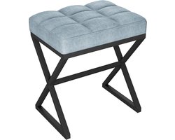 Make-upkruk, voetenbank, linnen kruk, make-up dressing-kruk met X-vormige metalen poten, voor ijdelheid, woonkamer, slaapkamer, entree, hal, 40 x 30 x 46 cm, blauw grijs