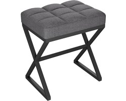 Make-upkruk, voetenbank, linnen kruk, make-up dressing-kruk met X-vormige metalen poten, voor ijdelheid, woonkamer, slaapkamer, entree, hal, 40 x 30 x 46 cm, donkergrijs
