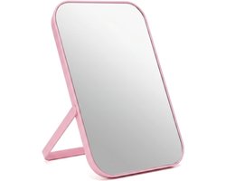 Make-upspiegel, 14,8 x 20,8 cm, inklapbare tafelspiegel, verstelbare standaard, compacte reisspiegel voor bureau, tas, cosmetica (roze)