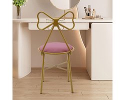 Make-upstoel Fluwelen - Kapstoel Meisjes - Comfortabel Zitten - Stabiele Metalen Frame - 45cm Zithoogte - Donker Roze