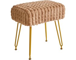 Make-upstoel, rechthoekige voetensteun, kaki, WBD003K | Dressoir van fluweel, kruk, poten van verguld staal, make-upruimte, slaapkamer, vierkant patroon