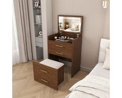 Make-uptafel 3-in-1 met open spiegel - 3 laden - transparant glazen tafelblad - compact ontwerp - geschikt voor slaapkamer - ruimtebesparend