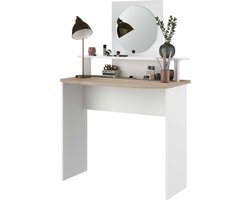 Make-uptafel Hardy-136cm-met spiegel-wit/eik - Parisot - Make-up tafel - Wit - Spaanplaat