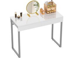 Make-uptafel met laden, zonder spiegel, wit voor slaapkamer, wit en zilver