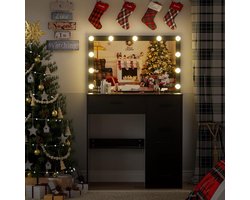Make-uptafel met LED-Spiegel 80x36x131 cm – Novihome Élégance Noir – Kaptafel met 5 Lades, Verstelbare Verlichting (Koud/Natuurlijk/Warm Licht) – Modern Design, MDF Hout – Zwart