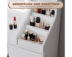 Make-uptafel met LED-verlichting en Grote Spiegel – Kaptafel / Vanity Desk 110x40x139 cm – 7 Lades & 4 Open Planken – Dimbare Verlichting 3 Lichtmodi – 64x54 cm LED Spiegel – Porselein Wit Modern Design – abtkantoor