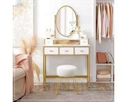 Make-uptafel, met ledverlichting, instelbare helderheid, inklapbare hoekkaptafel, kleine kaptafel, voor slaapkamer, sieradenvak, Novihome