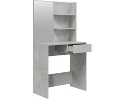 Make-uptafel met spiegel – Kaptafel – Schoonheidstafel – Make-up bureau – Dressing tafel – Stevig multiplex – Ruime opbergruimte – Beton grijs – 74,5x40x141 cm