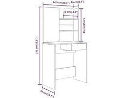 Make-uptafel met spiegel – Kaptafel – Schoonheidstafel – Make-up bureau – Dressing tafel – Stevig multiplex – Ruime opbergruimte – Beton grijs – 74,5x40x141 cm