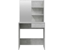 Make-uptafel met spiegel – Kaptafel – Schoonheidstafel – Make-up bureau – Dressing tafel – Stevig multiplex – Ruime opbergruimte – Beton grijs – 74,5x40x141 cm