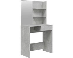Make-uptafel met spiegel – Kaptafel – Schoonheidstafel – Make-up bureau – Dressing tafel – Stevig multiplex – Ruime opbergruimte – Beton grijs – 74,5x40x141 cm
