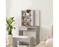 Make-uptafel met spiegel – Kaptafel – Schoonheidstafel – Make-up bureau – Dressing tafel – Stevig multiplex – Ruime opbergruimte – Beton grijs – 74,5x40x141 cm