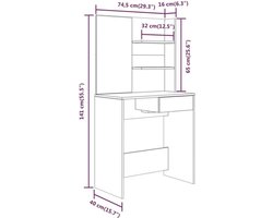 Make-uptafel met spiegel – Kaptafel – Schoonheidstafel – Make-up bureau – Dressing tafel – Stevig multiplex – Ruime opbergruimte – Beton grijs – 74,5x40x141 cm